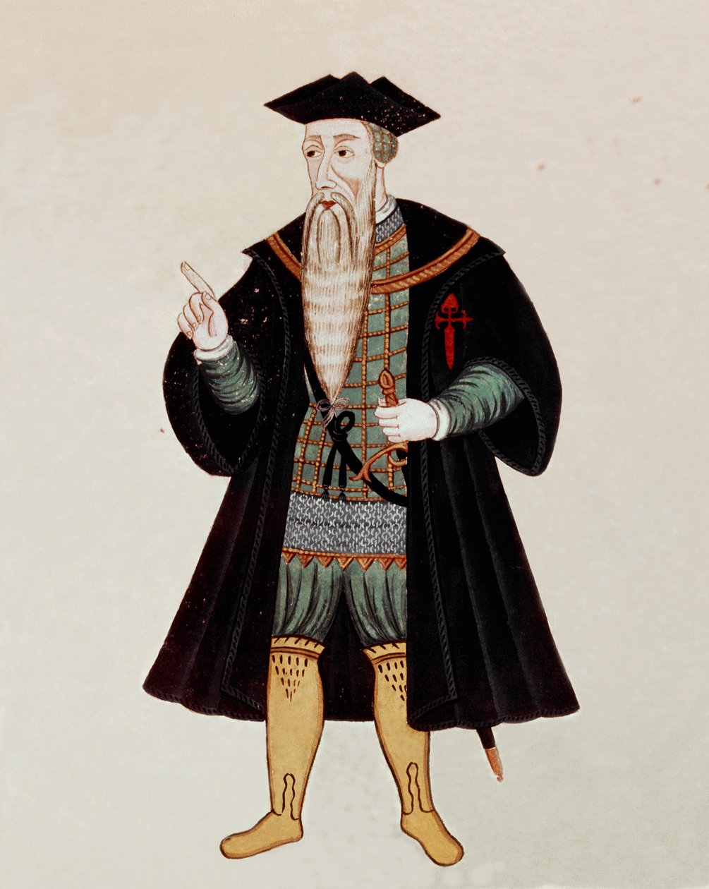 Muotokuva jaloissa Alfonsesta (Alfonso tai Afonso) Albuquerquesta (1453-1515), englantilainen navigaattori ja valloittaja, joskus lempinimeltään "portugalilainen Mars". Kirjassa "" State Book of Eastern India"", kirjoittanut Pedro Barretto de Resende, Port tekijältä Pedro Barretto de Resende
