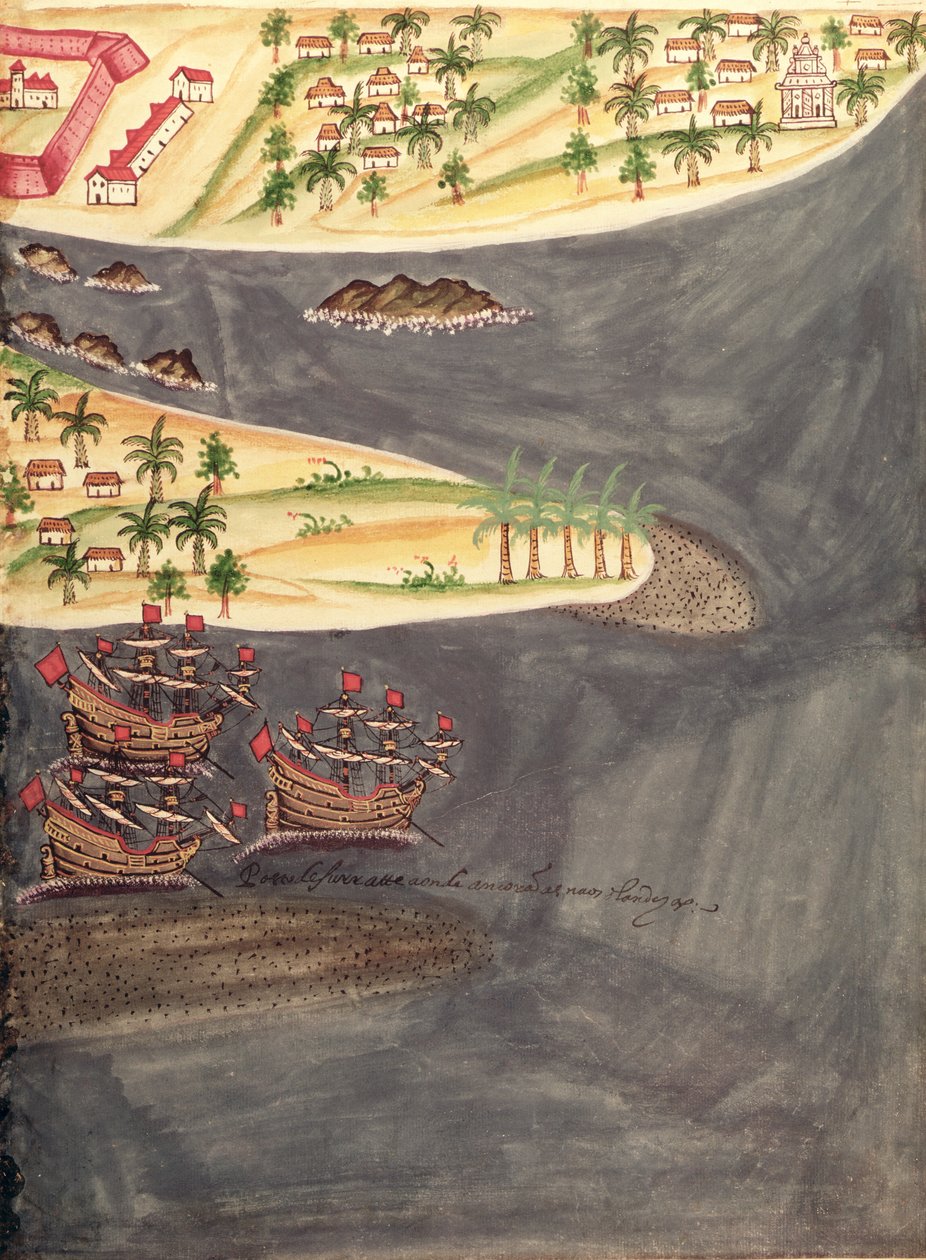Sloane 197 f.182 Suratin tutkimuskartta Gujaratin alueella Intiassa, kuva portugalilaisten siirtokuntien historiallisista kertomuksista tekijältä Pedro Barretto de Resende