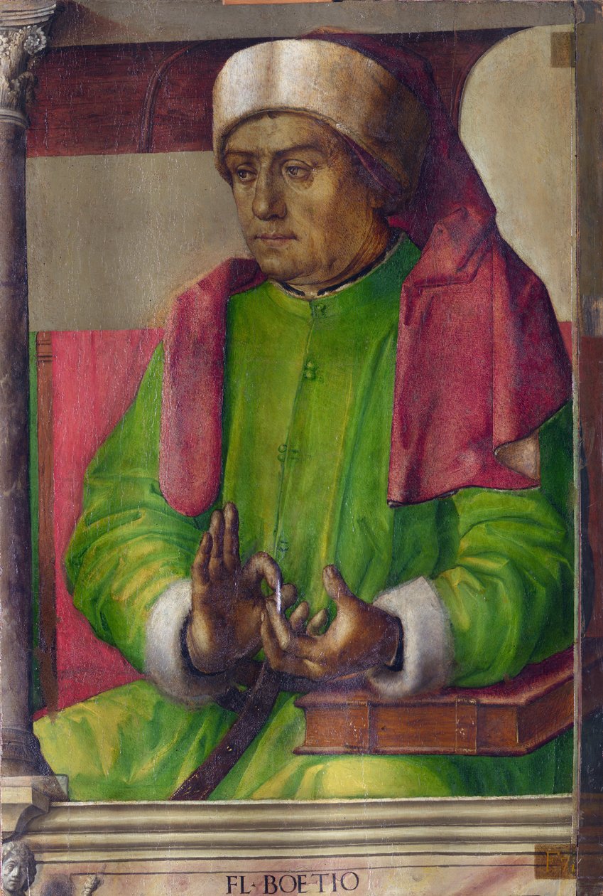 Boece (480-524) - Boethius par Berruguete, Pedro (1450-1503). Öljy puulle, koko: 97x63, n. 1473-1475, Marchen kansallisgalleria, Urbino tekijältä Pedro Berruguete