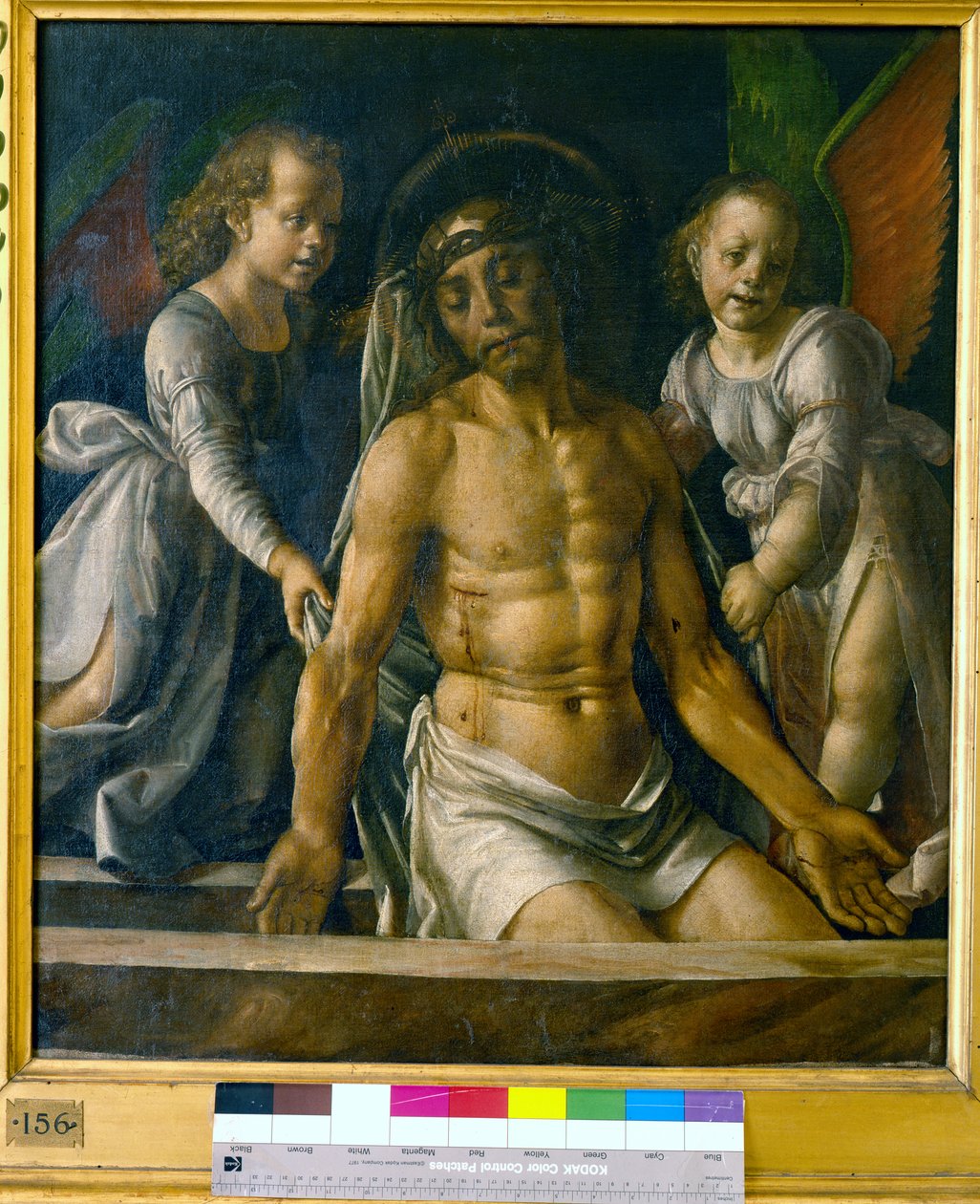 Kristus haudassa kahden enkelin välissä, n. 1480 tekijältä Pedro Berruguete