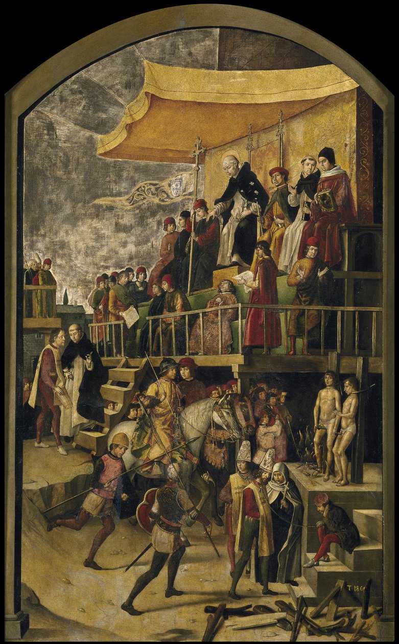 Saint Dominic johtaa Auto da Fe, c. 1495 tekijältä Pedro Berruguete