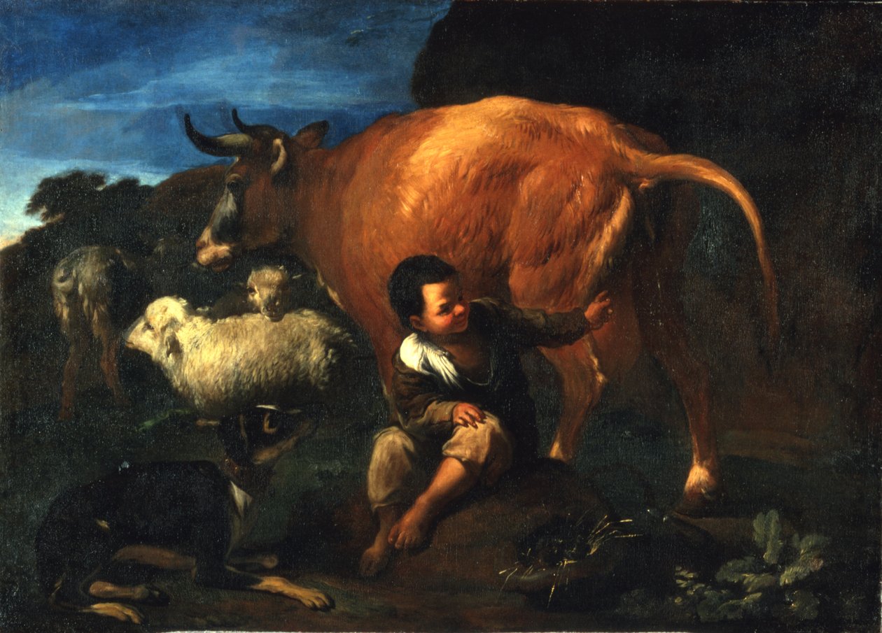 Paimenpoika ja lehmä, 1600-luvun loppupuoli (öljy kankaalle) tekijältä Pedro Nunez de Villavicenzio