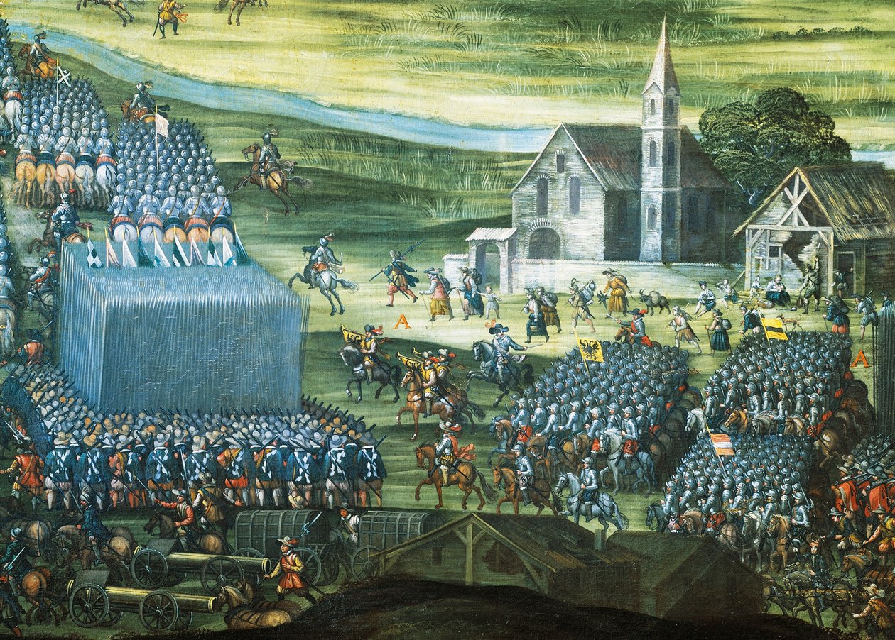 Valkoisen vuoren taistelu lähellä Prahaa 7.-8.11.1620, Pieter Snayersin (1592-1667) maalaus, joka on säilytetty Santa Maria della Vittoriassa Roomassa. Yksityiskohta. Kolmikymmenvuotinen sota, Tšekki tekijältä Peeter Snayers