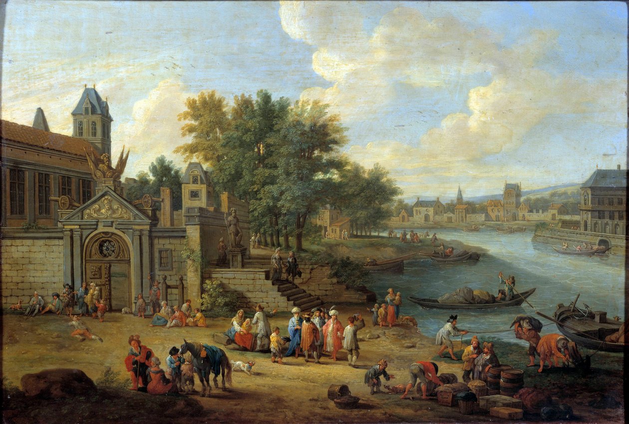 Arsenaalin sisäänkäynti, Louviersin saari ja Saint Louisin saaren kärki Pariisissa noin 1670 Peeter Boutin (1658-1719) maalaus 1600-luvun su. 0,41x0,56 m Pariisi, Musee Carnavalet tekijältä Peeter or Pieter Bout