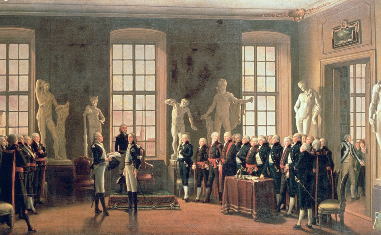 Kustaa IV Adolfin vierailu Kuvataideakatemiassa vuonna 1797 tekijältä Pehr Hilleström