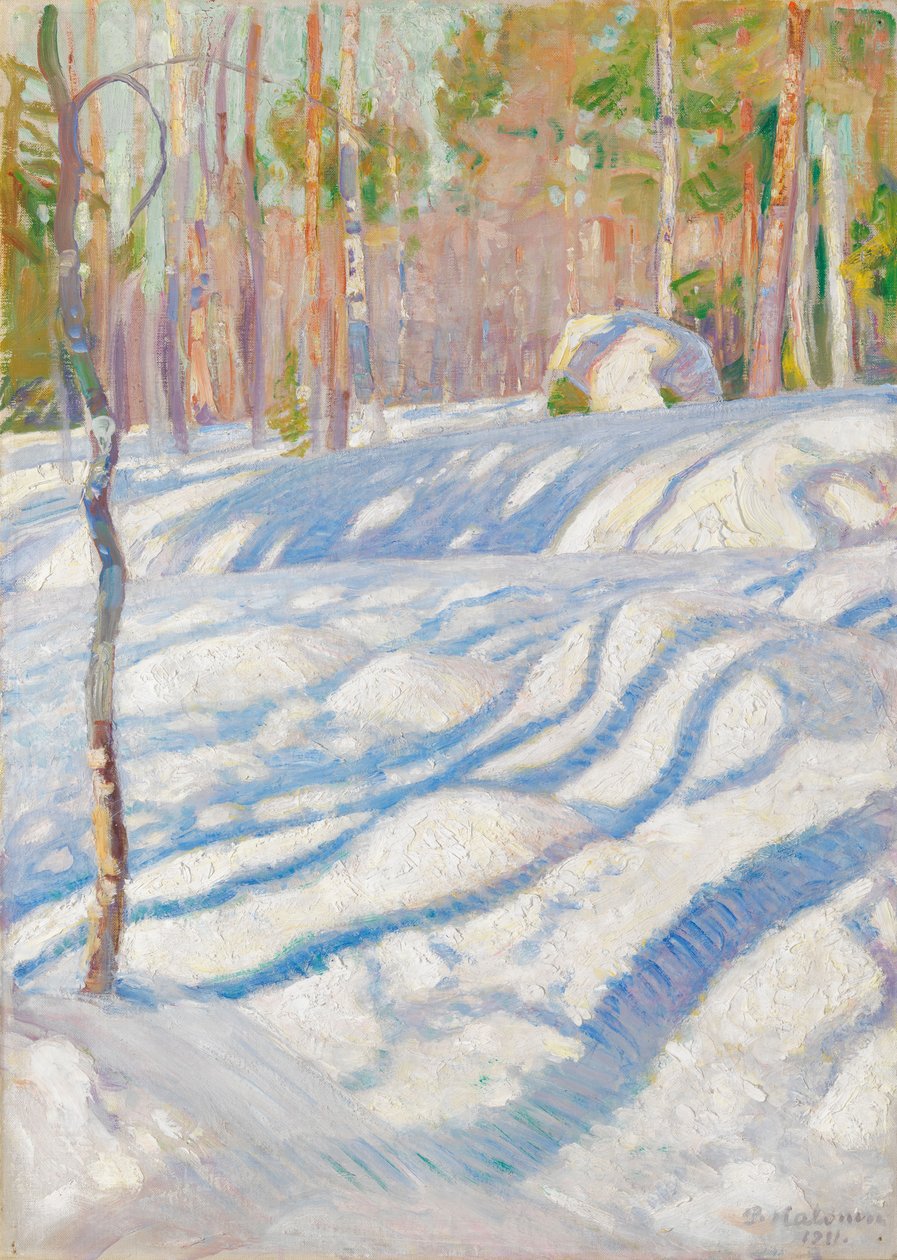 Auringon valaisema talvimaisema tekijältä Pekka Halonen