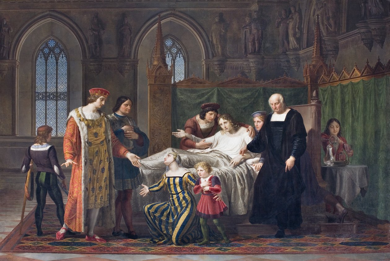 Kaarle VIII vierailee Gian Galeazzo Sforzan luona Pavian linnassa, 1822 (oi kankaalle). tekijältä Pelagio Palagi