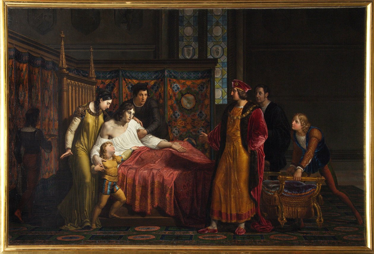 Charles VIII vierailee kuoleva Gian Galeazzo Sforzan luona Pavian linnassa tekijältä Pelagio Palagi