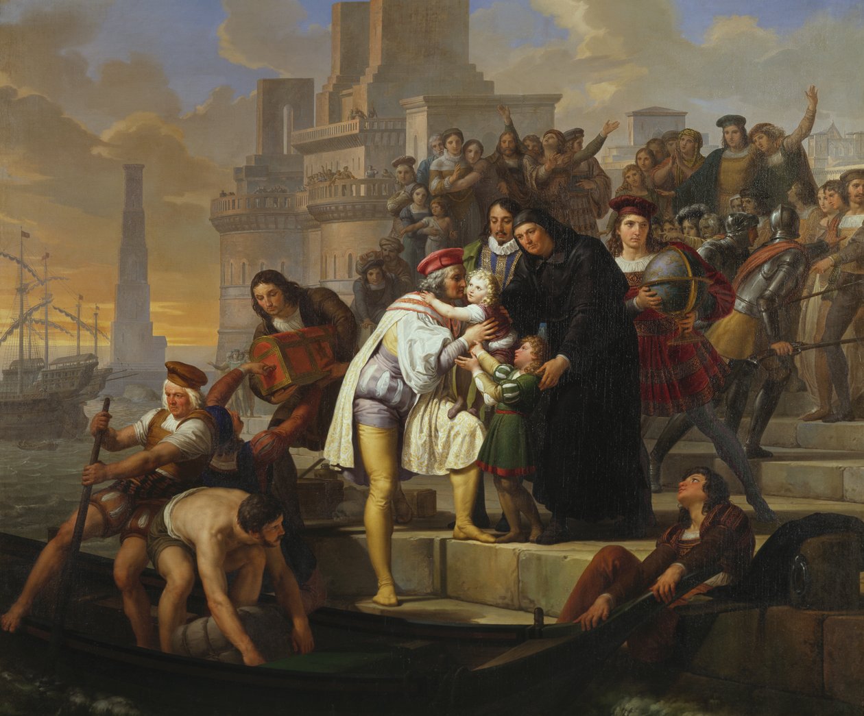 Christopher Columbus syleilee kahta poikaansa ja suosittelee heitä isä Giovanni Perezille ennen kuin lähtee Paloksesta matkalle Amerikkaan tekijältä Pelagio Palagi