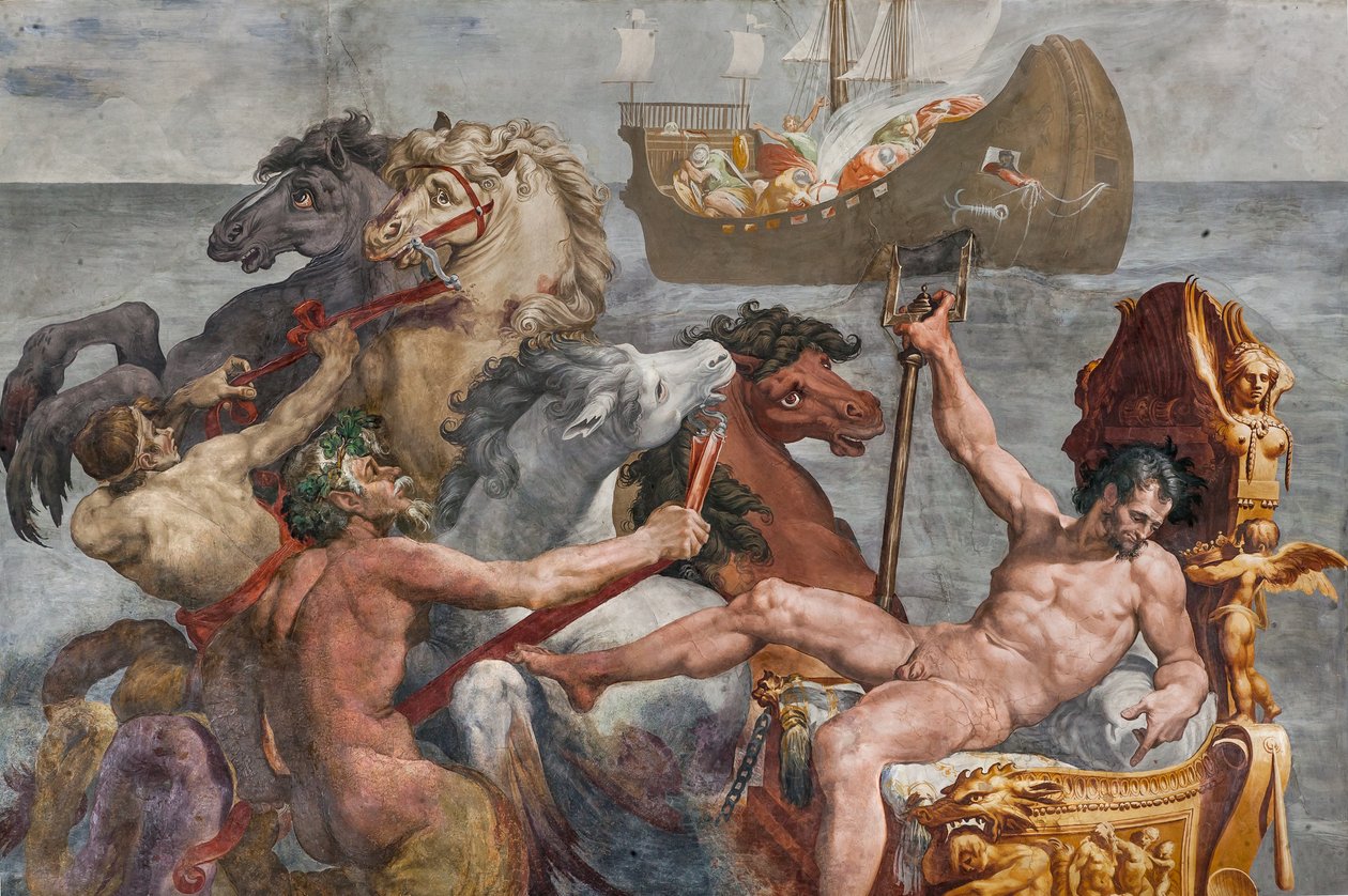 Neptunus ja Ulysseksen laiva, yksityiskohta Polyfemuksen huoneesta tekijältä Pellegrino Tibaldi