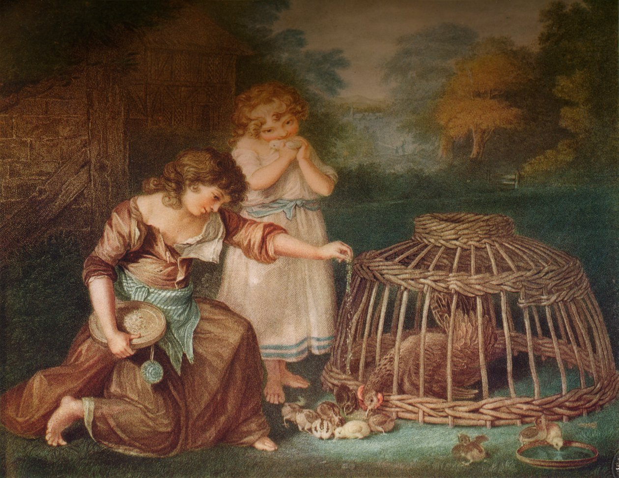 Kananruokinta, c1788 tekijältä Peltro William Tomkins