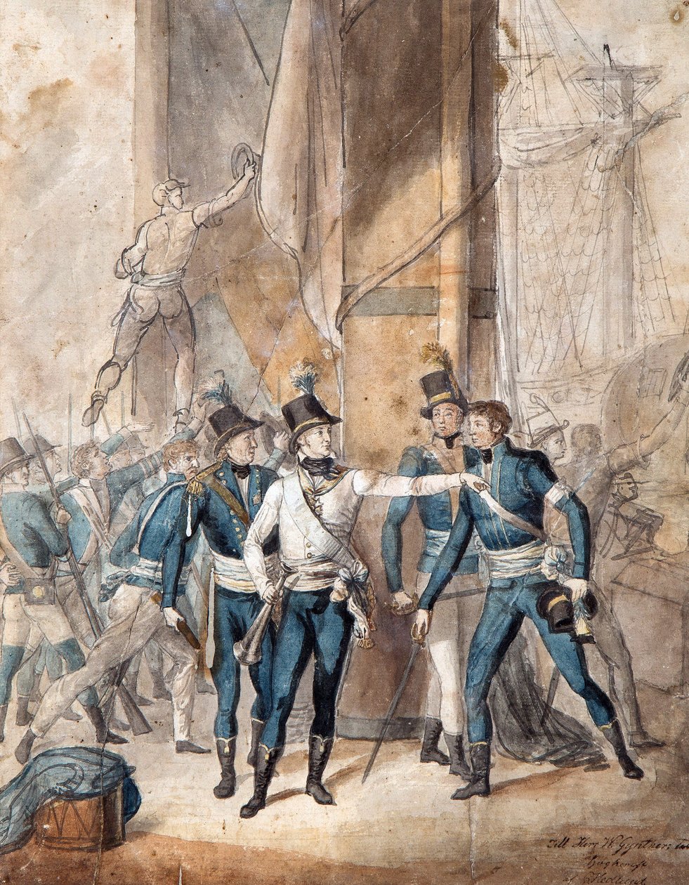 Ruotsin prinssi Kaarle XIII Hoglandin taistelussa 17. heinäkuuta 1788 par Per Krafft nuorempi (1777-1863) - Akvarelli paperille, 35x28 cm - Yksityiskokoelma tekijältä Per  Krafft