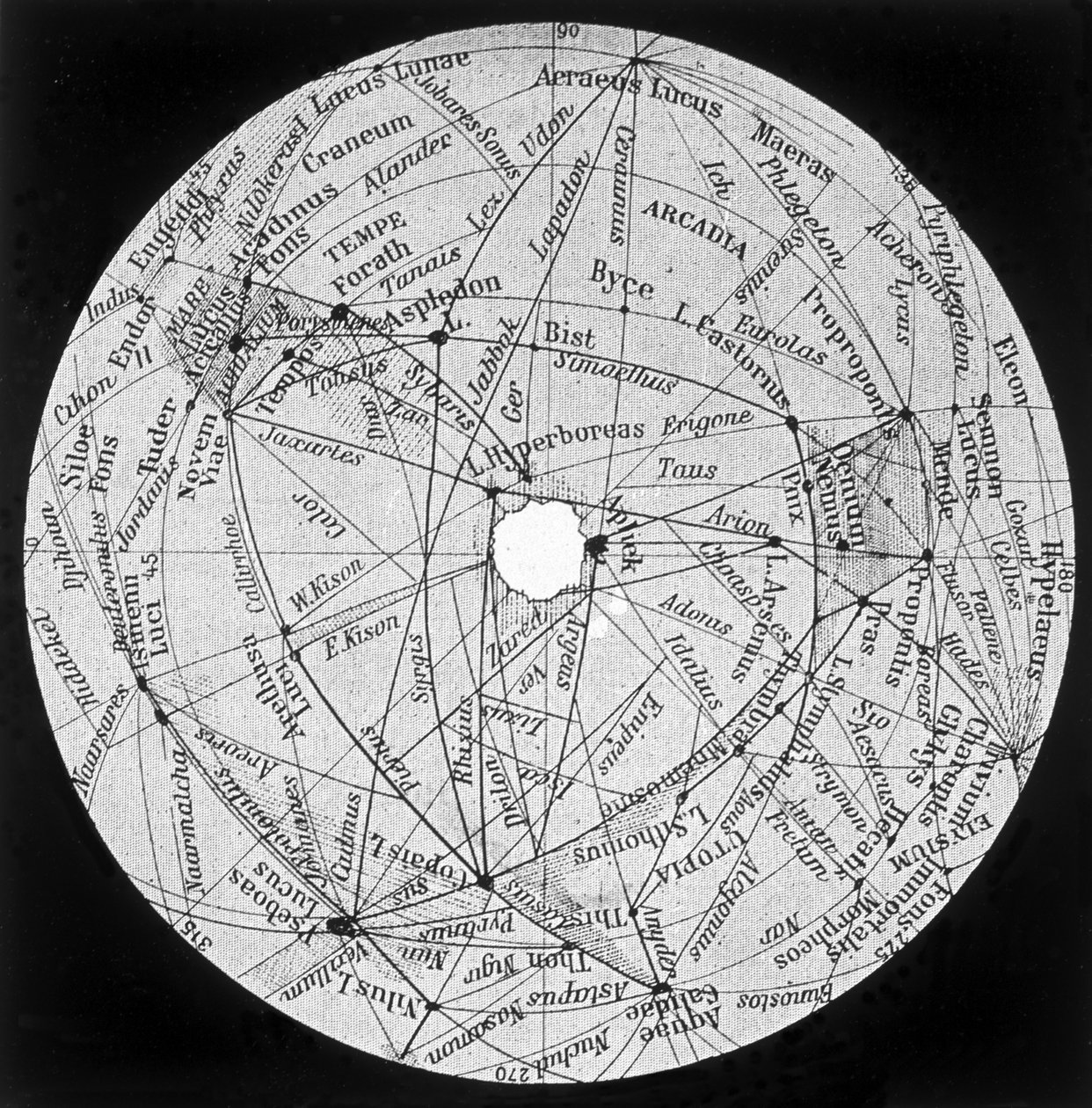 Mars: kanavat ja keidas P. Lowellin kartan mukaan - in "" The Sky"", kirjoittanut Alphonse Berget, Larousse tekijältä Percival (after) Lowell