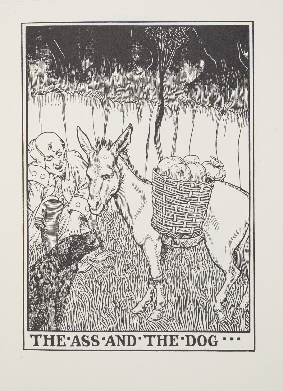 Aasi ja koira, Fontainen saduista, pub. 1905 tekijältä Percy J. Billingshurst
