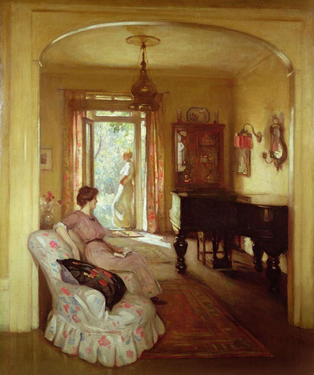 Sisustuskohtaus kahden naisen kanssa tekijältä Percy William Gibbs