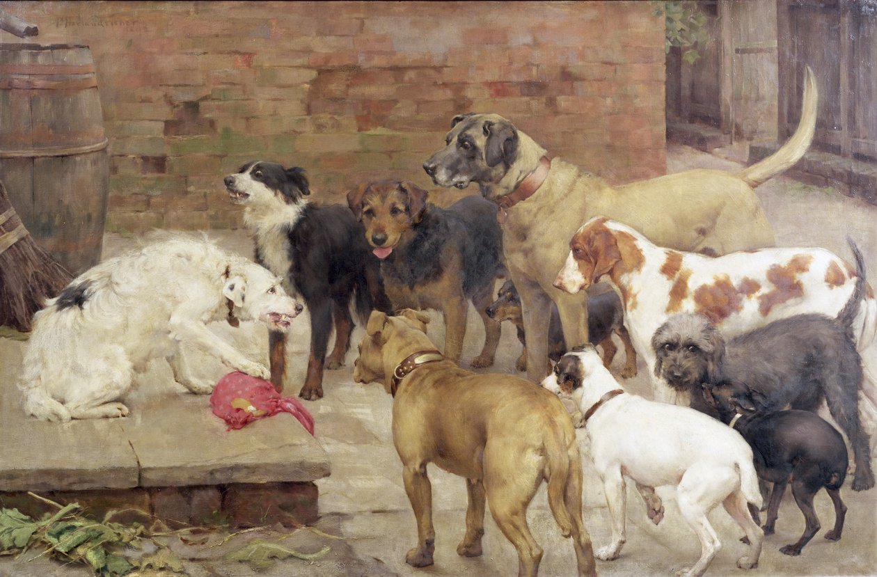 Koira isäntänsä illallisen kanssa, 1892 tekijältä Percy Harland Fisher