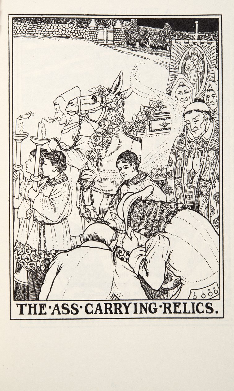 The Ass Carrying Relics, Fontaine Fables, pub. 1905 (kaiverrus) tekijältä Percy J. Billingshurst
