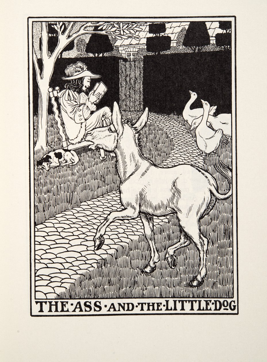 Aasi ja pieni koira, Fontainen taruista, pub. 1905 tekijältä Percy J. Billingshurst