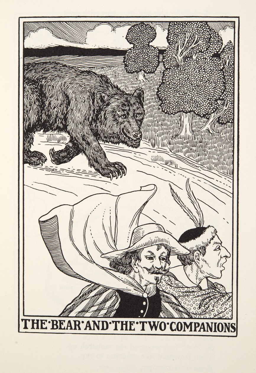 The Bear and the Two Companions, Fontaine Fables, pub. 1905 (kaiverrus) tekijältä Percy J. Billingshurst