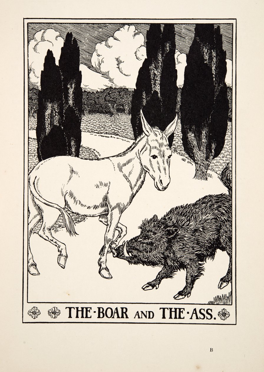 The Boar and the Ass, julkaisusta A Hundred Fables of Aesop, pub.1903 tekijältä Percy J. Billingshurst