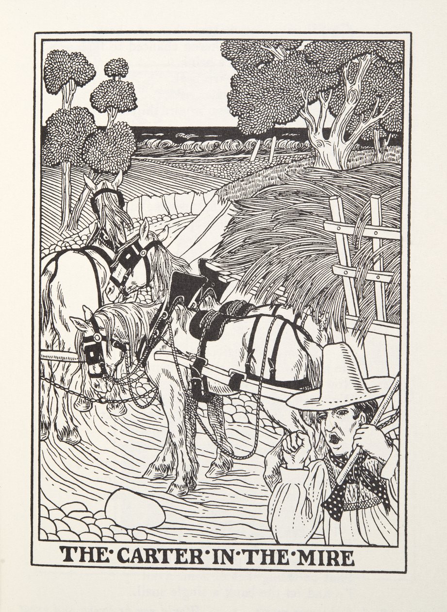 The Carter in the Mire, Fontaine Fables, pub. 1905 (kaiverrus) tekijältä Percy J. Billingshurst