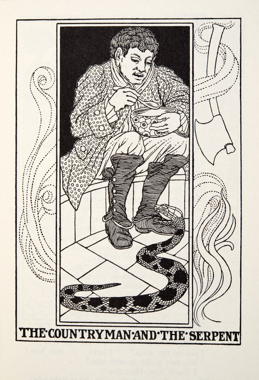 Maalaismies ja käärme, Fontainen saduista, pub. 1905 tekijältä Percy J. Billingshurst