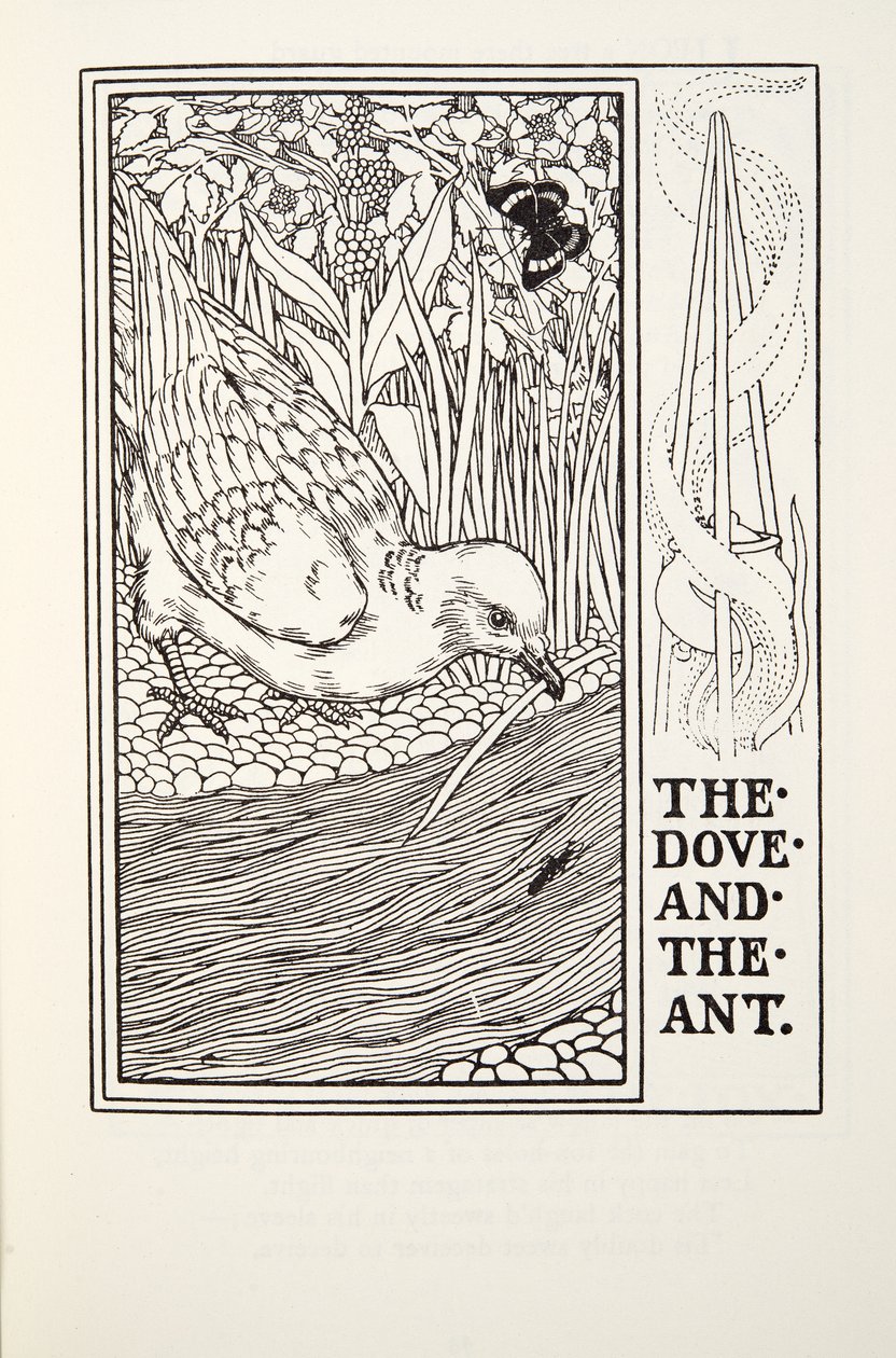 Kyyhkynen ja muurahainen, Fontainen taruista, pub. 1905 tekijältä Percy J. Billingshurst