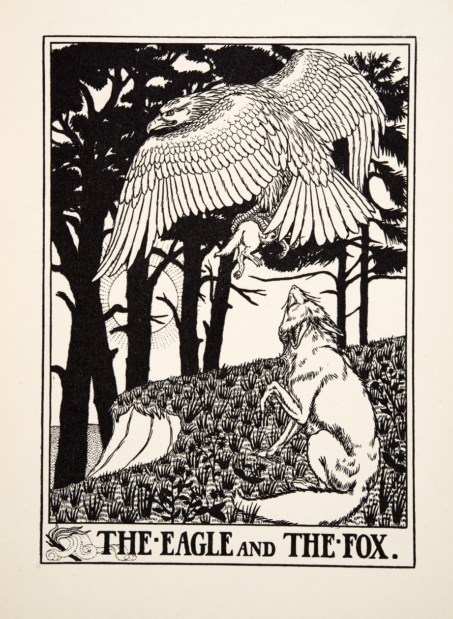 Kotka ja kettu, julkaisusta A Hundred Fables of Aesop, pub.1903 tekijältä Percy J. Billingshurst