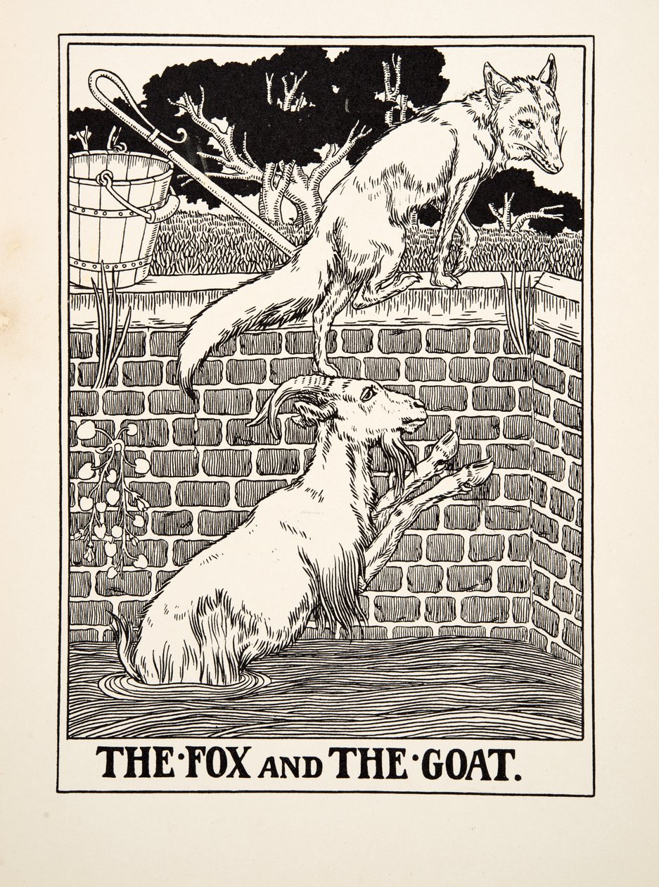 Kettu ja vuohi, julkaisusta A Hundred Fables of Aesop, pub.1903 tekijältä Percy J. Billingshurst