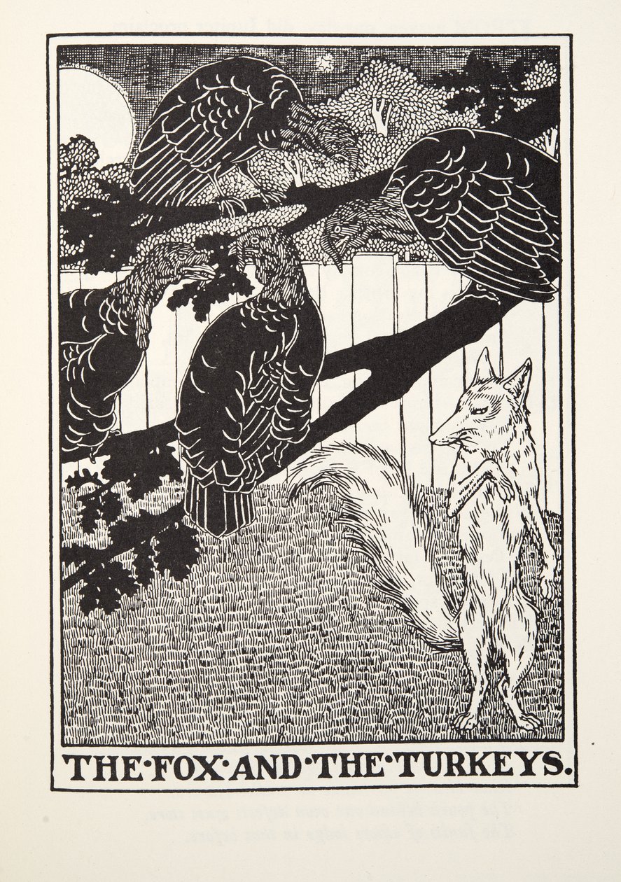 Kettu ja kalkkunat, Fontainen taruista, pub. 1905 tekijältä Percy J. Billingshurst
