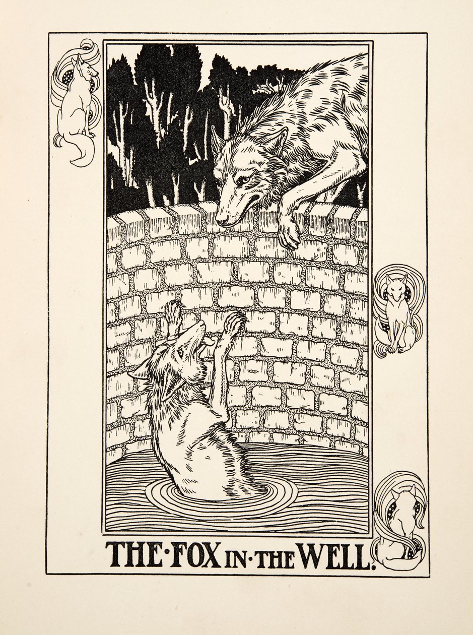 The Fox in the Well, julkaisusta A Hundred Fables of Aesop, pub.1903 tekijältä Percy J. Billingshurst
