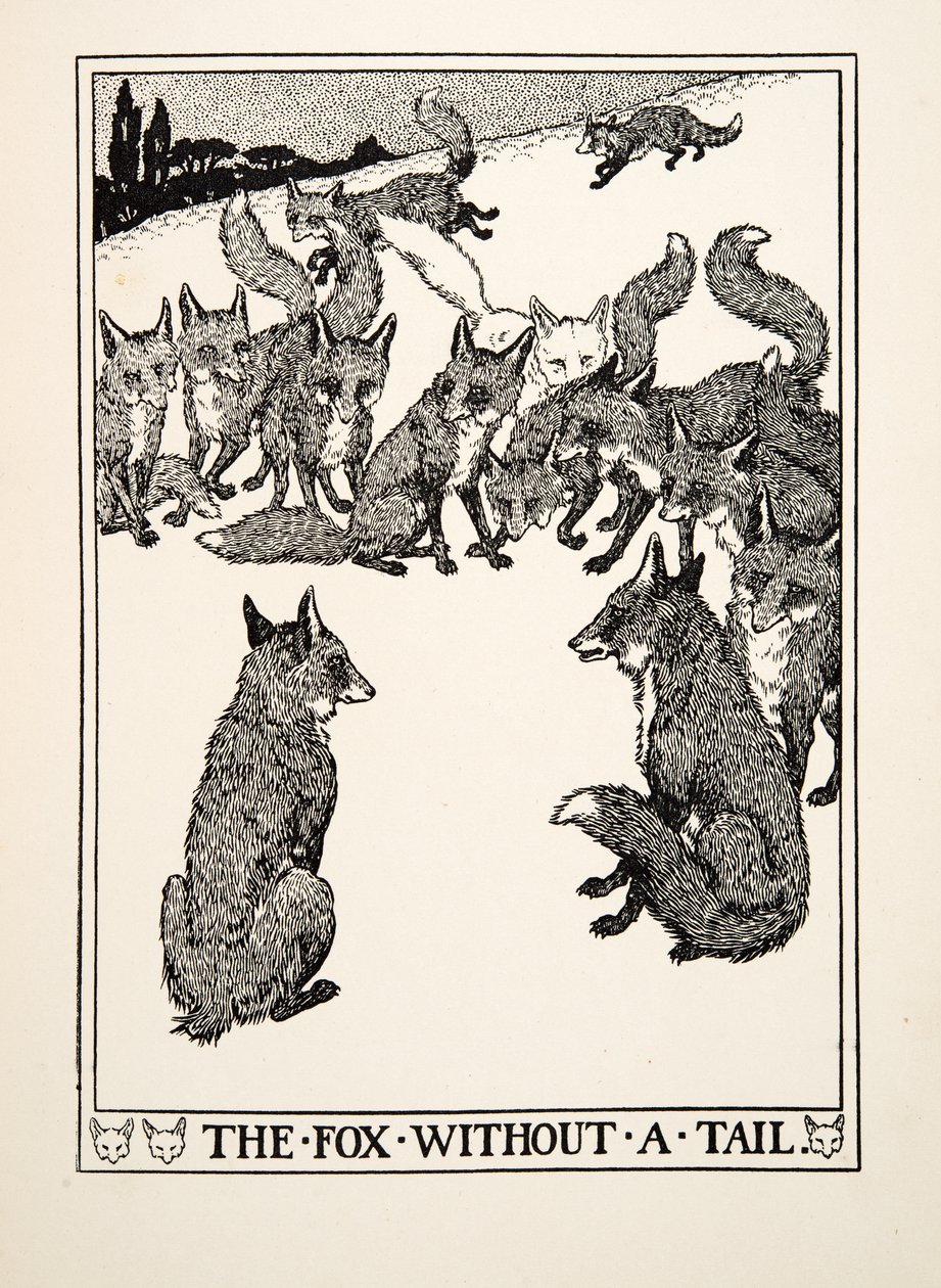 Kettu ilman häntää, julkaisusta A Hundred Fables of Aesop, pub.1903 tekijältä Percy J. Billingshurst