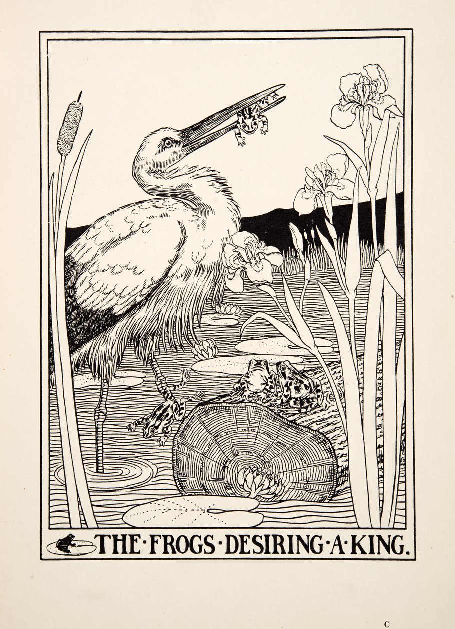 The Frogs Desiring a King, sarjasta A Hundred Fables of Aesop, pub.1903 tekijältä Percy J. Billingshurst