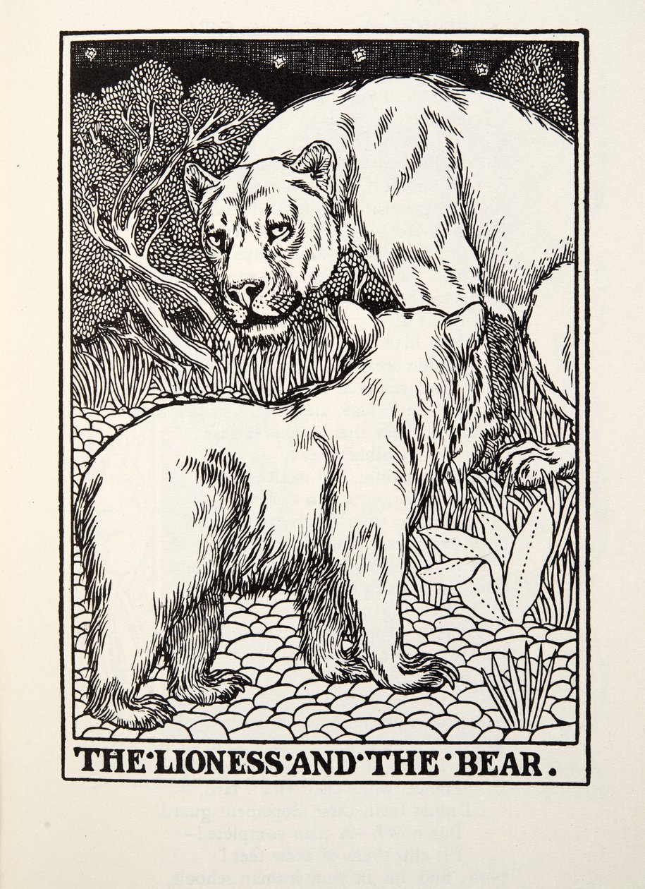 Leijona ja karhu, Fontainen taruista, pub. 1905 tekijältä Percy J. Billingshurst