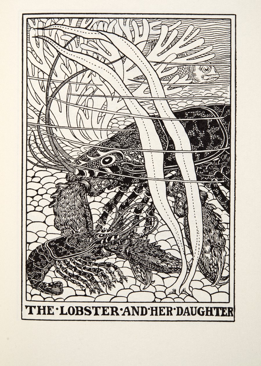 Hummeri ja hänen tyttärensä, teoksesta Fontaine Fables, pub. 1905 tekijältä Percy J. Billingshurst