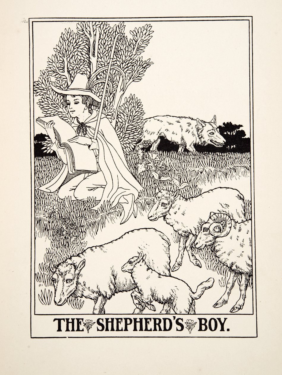 The Shepherds Boy, sarjasta A Hundred Fables of Aesop, pub.1903 tekijältä Percy J. Billingshurst