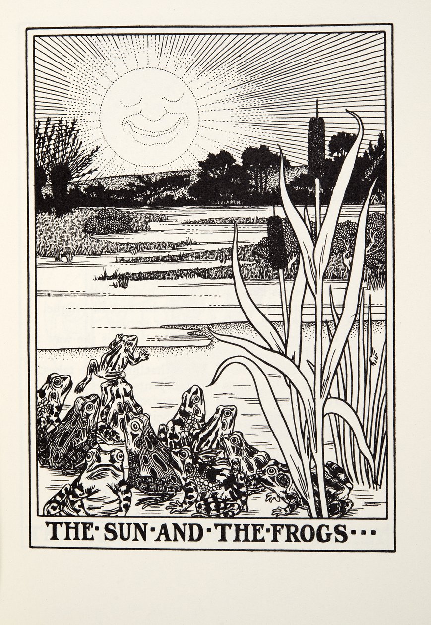 Aurinko ja sammakot, Fontainen taruista, pub. 1905 tekijältä Percy J. Billingshurst