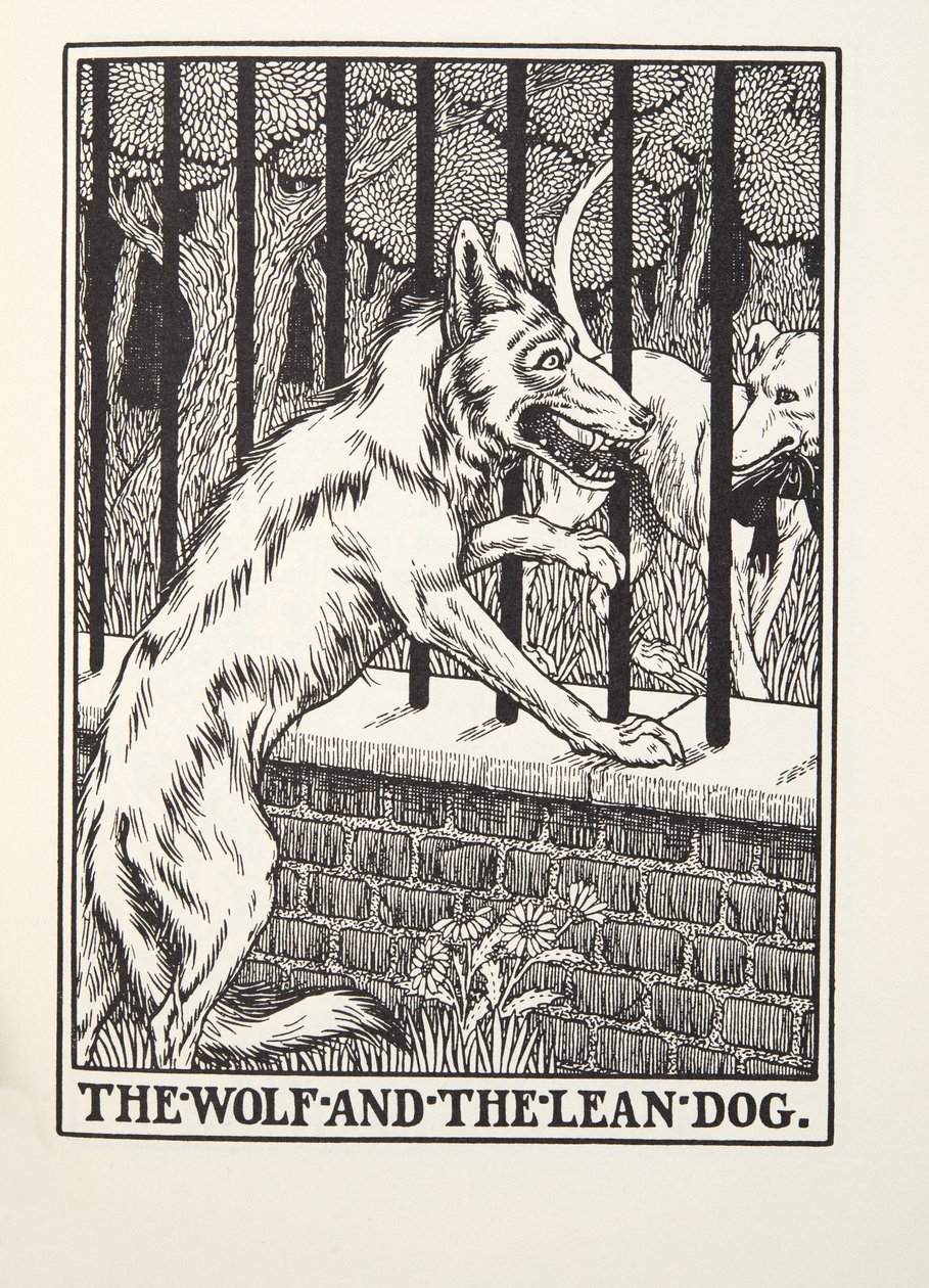 Susi ja laiha koira, Fontaine Fables, pub. 1905 (kaiverrus) tekijältä Percy J. Billingshurst