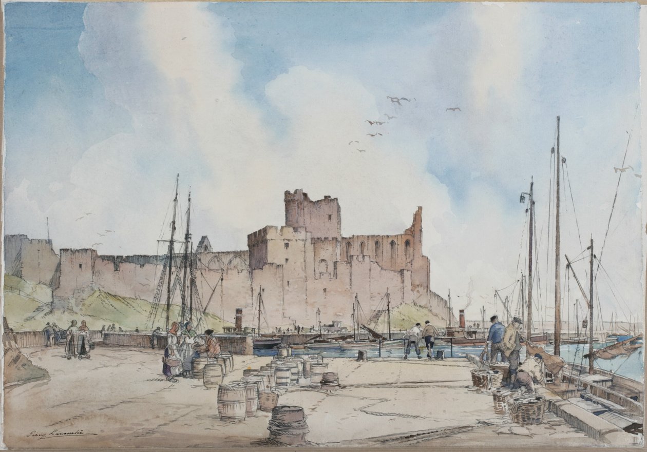 Peel Castle, Isle of Man (kynä ja akvarelli paperille) tekijältä Percy Lancaster