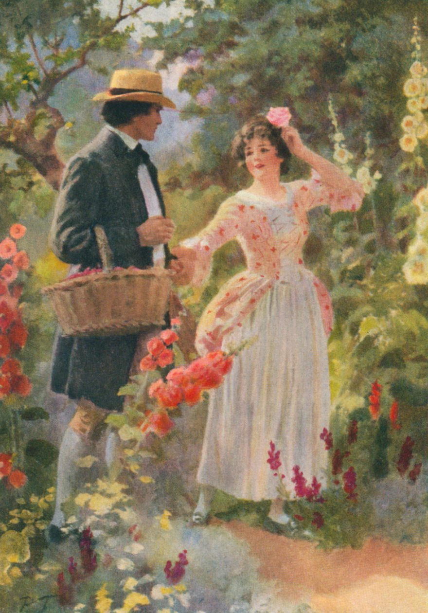 George Eliotin Adam Bede -teoksen kuvitus (värilitografia). tekijältä Percy Tarrant