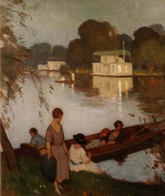 Thamesilla, n. 1925 (öljy kankaalle) tekijältä Percy William Gibbs