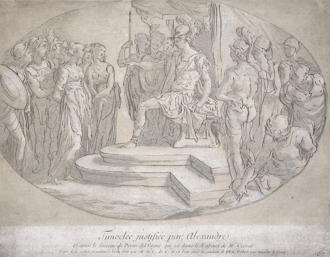 Alexandre et Timoclee, kaiverrus Nicolas Lesueur (1691-1764) (litho) tekijältä Perino del Vaga