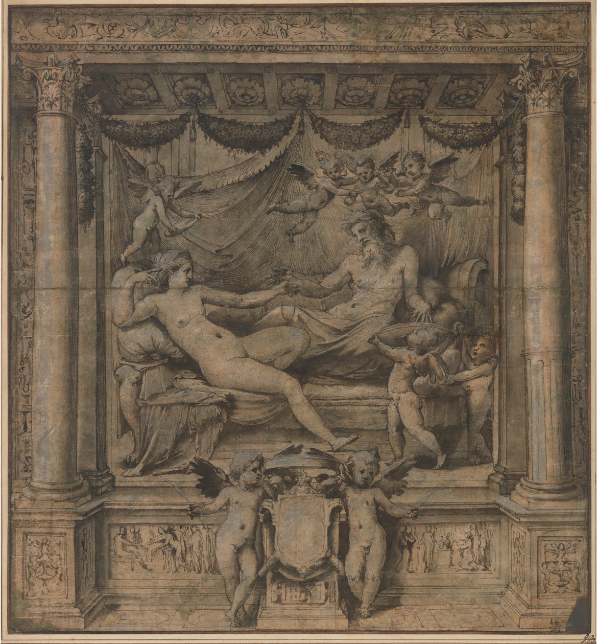Jupiter ja Juno: Tutkimus "Furti di Giove" -kuvakudoksille, n. 1532-35. tekijältä Perino del Vaga