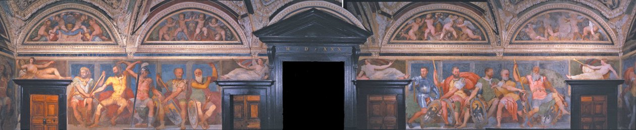 Sankarien loggia. Yksityiskohta. Villa del Principe, noin 1530 tekijältä Perino del Vaga