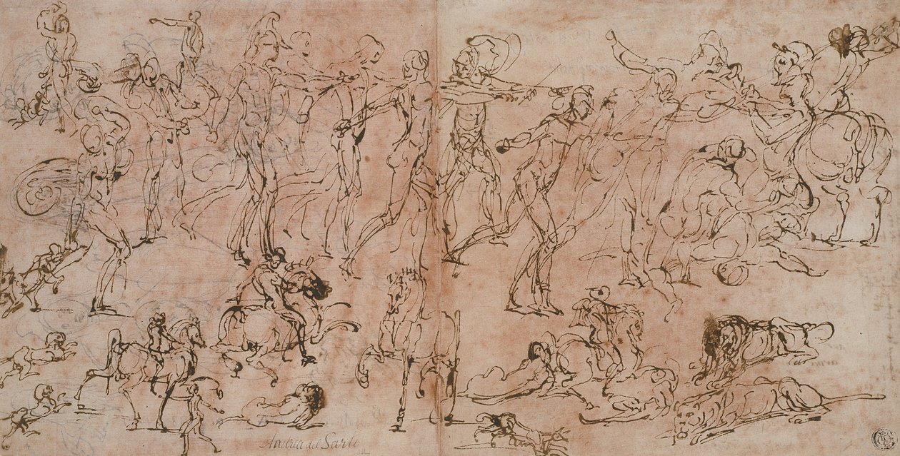 Studies of Warriors, Horsemen ja Lions, 1528-33 tekijältä Perino del Vaga