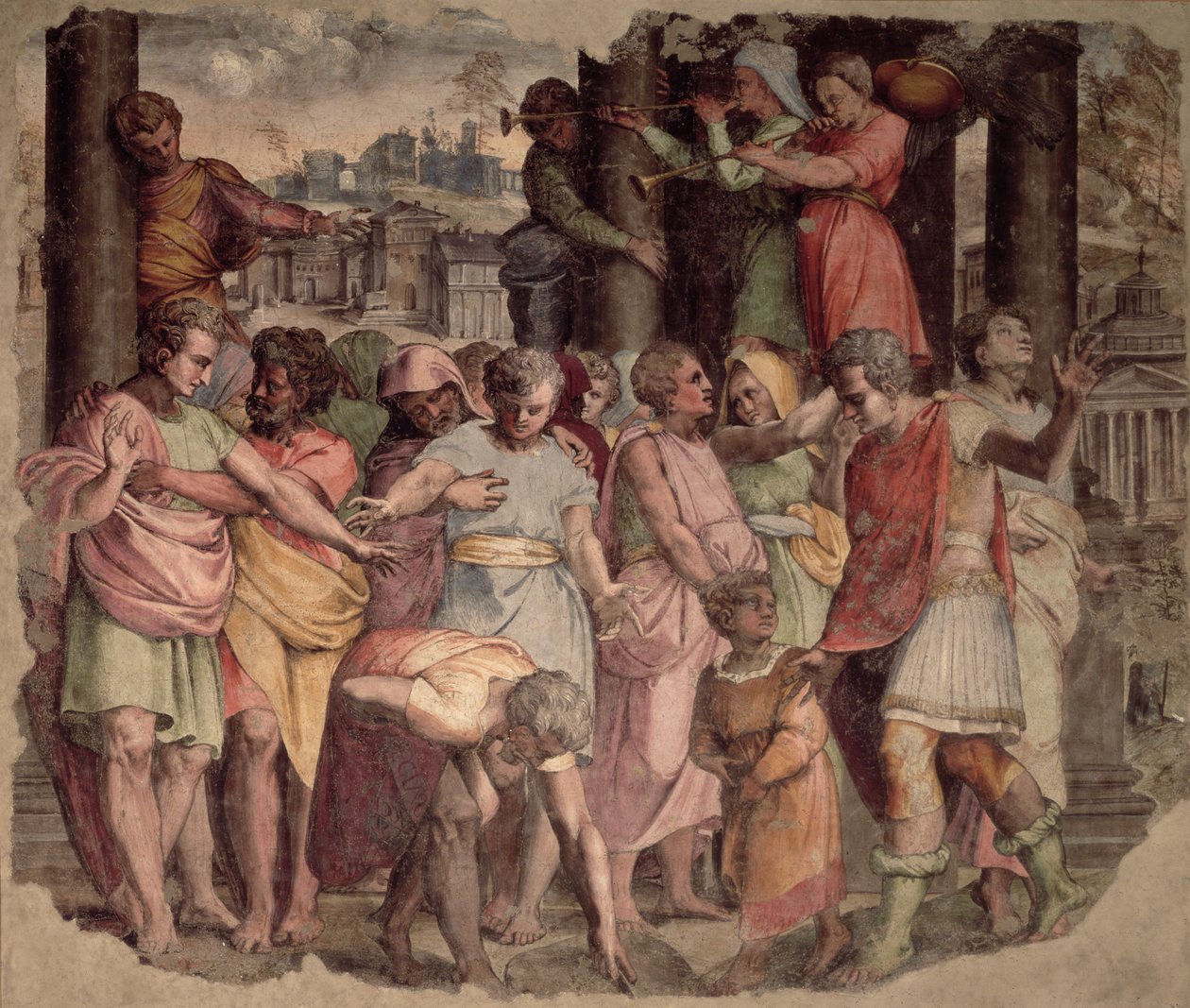 Tarquinius Ylpeä perusti Jupiterin temppelin Capitol Hillille, noin 1525 tekijältä Perino del Vaga