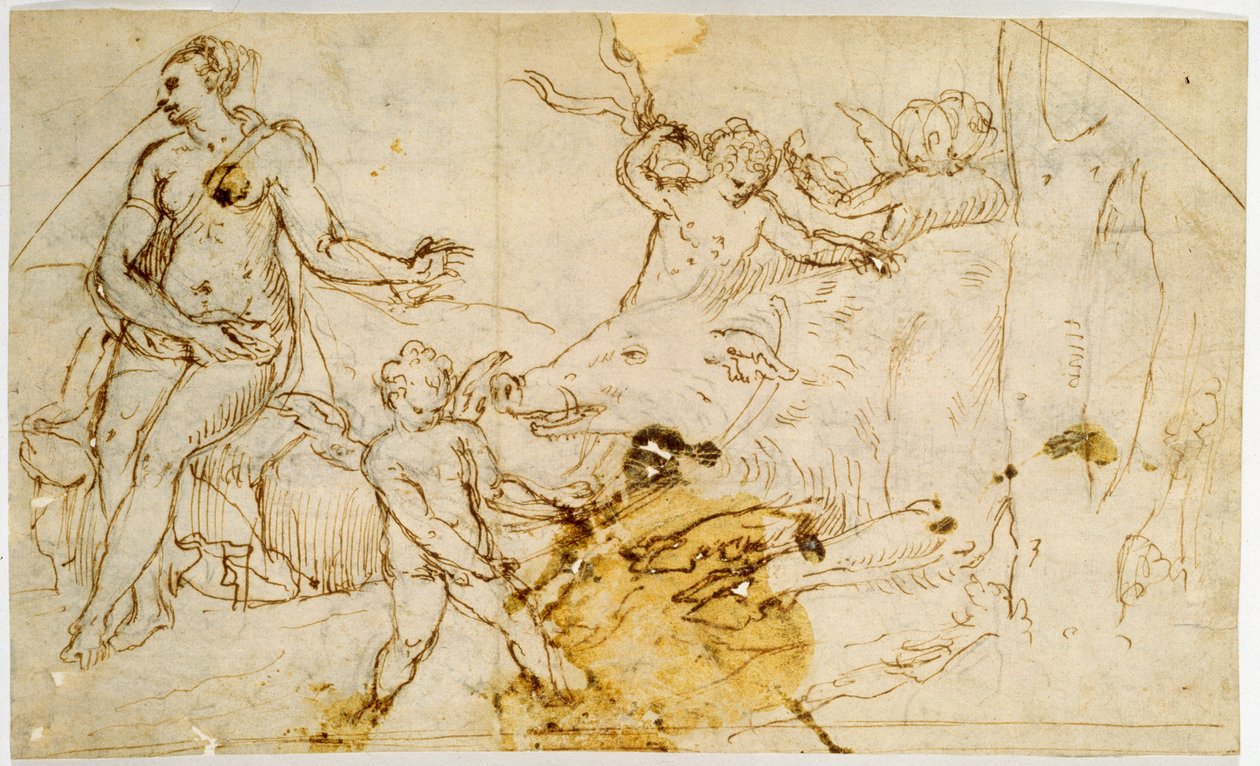 Venus, putti ja villisika, n. 1520-1540 tekijältä Perino del Vaga