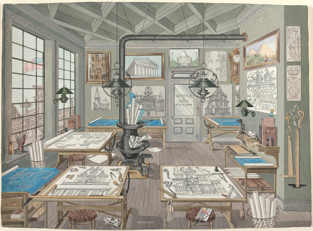 Arkkitehdin piirustushuone, 1884 tekijältä Perkins Harnly