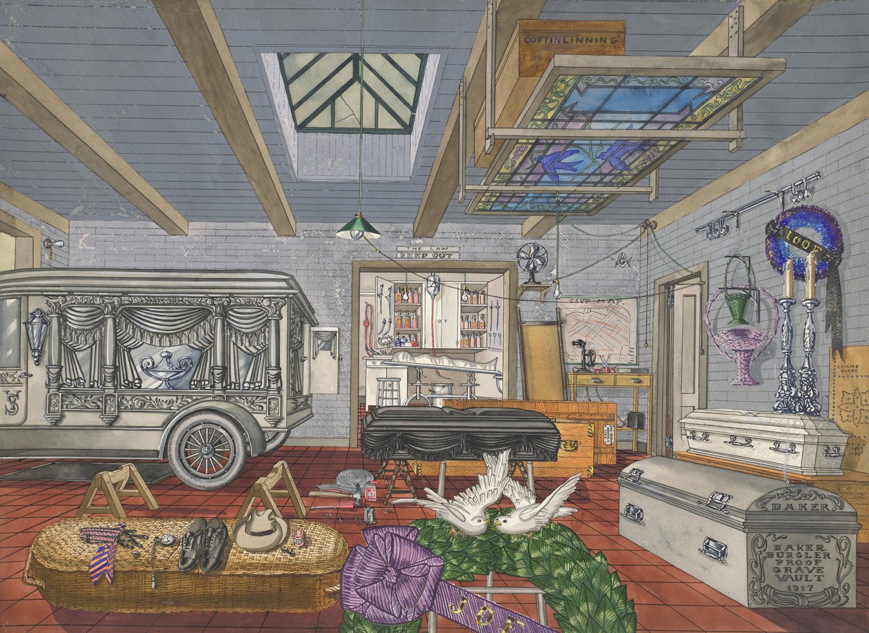 Hautaushuoneen autotalli, 1917, 19351942. tekijältä Perkins Harnly