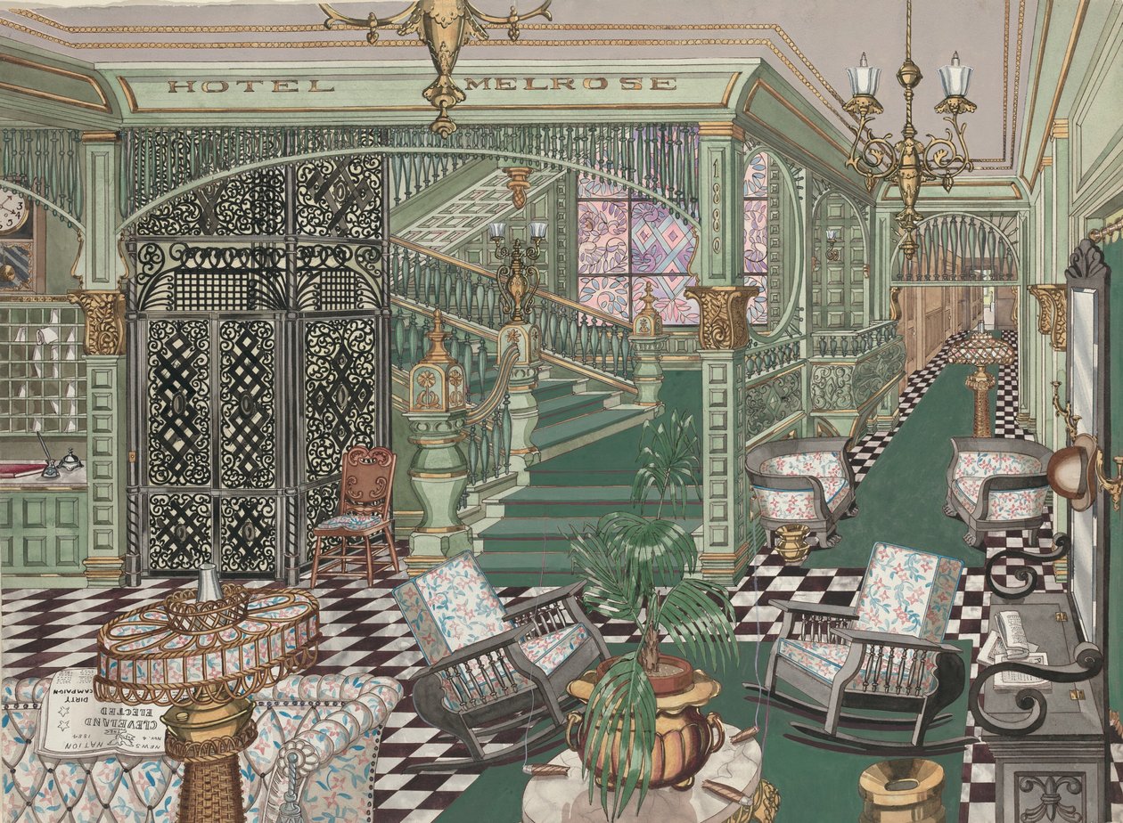 Melrose Hotel Lobby, 1880, n. 1947. tekijältä Perkins Harnly